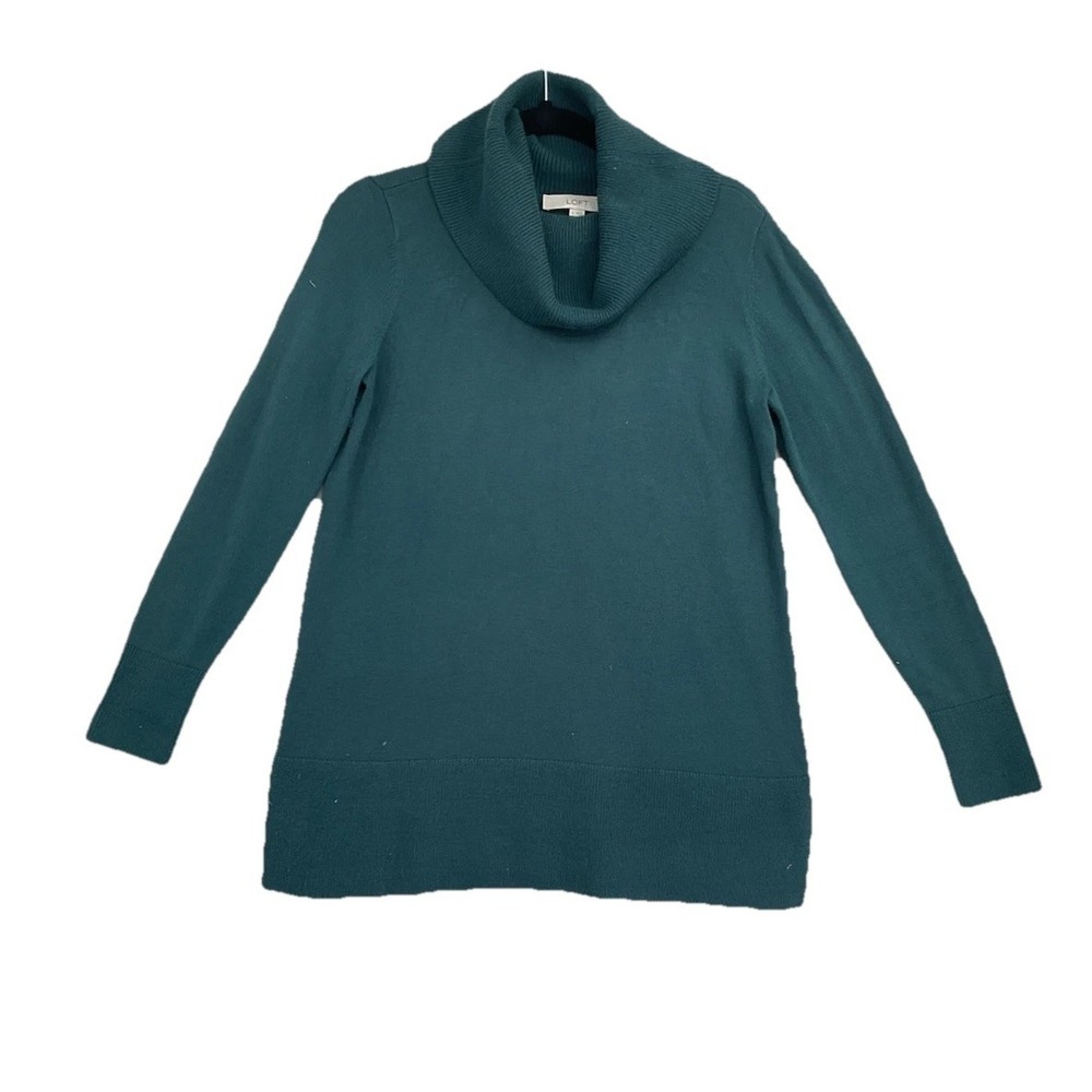 LOFT Women's Teal Green Cozy Chic Cowl Neck Long Sleeve Tunic Sweater - Size M